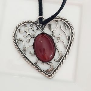 ⭐️5/$20 Silver Heart Pendant with Brown Stone